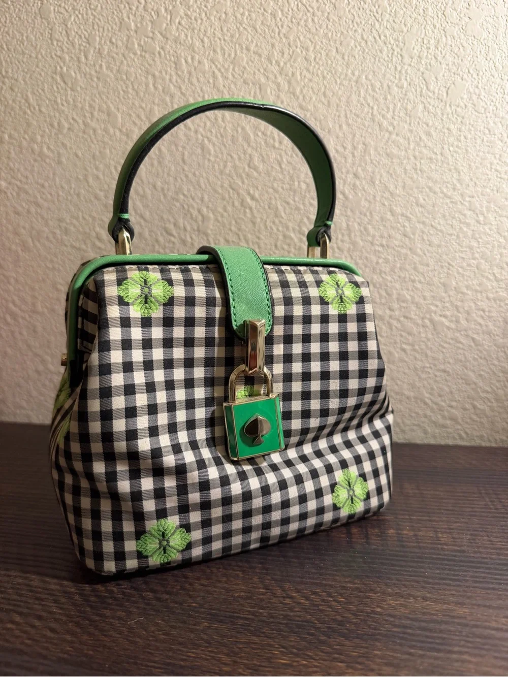 Kate Spade Green Accented Gingham Top-Handle Bag